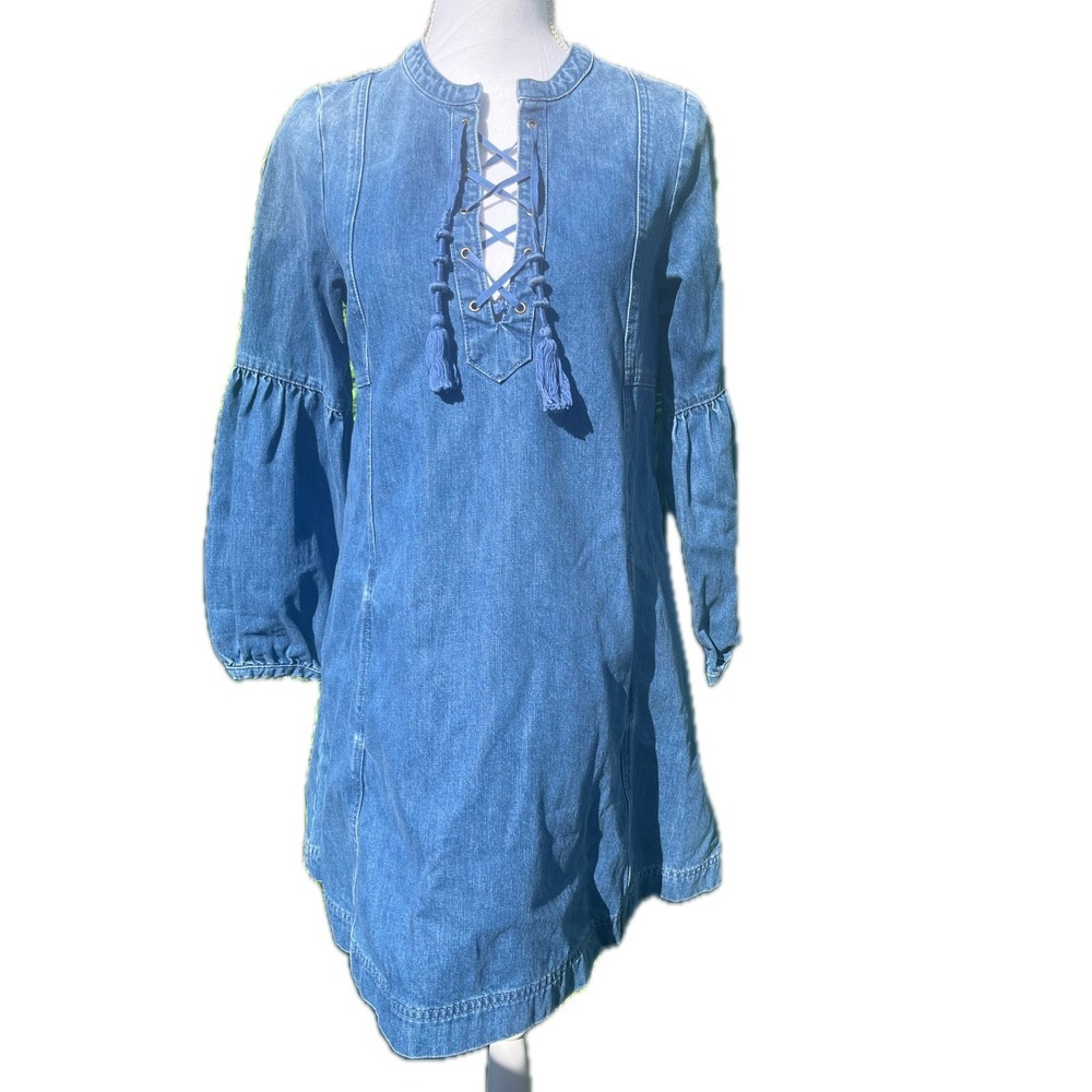 Ulla Johnson Denim Deren Tie Dress Size 0 100% Cotton - Picture 9 of 11